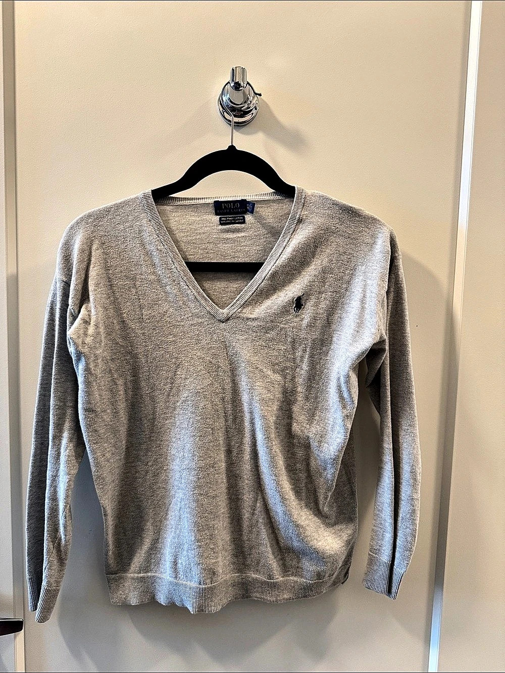 Polo Ralph Lauren Pima Cotton V-Neck Sweater Gray XS